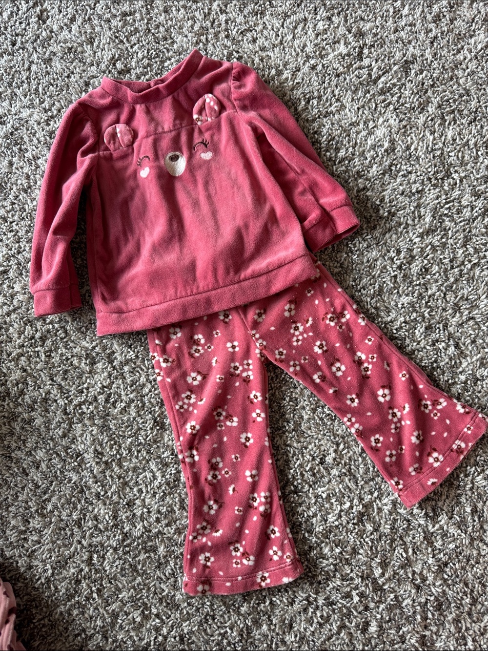 Little Lass Rose Pink Bear Appliqué Fleece Set